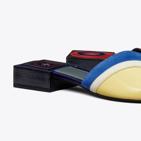 Tory Burch $348 Marquetry Slide Sandals Blue Red Brown 6 - Picture 12 of 12